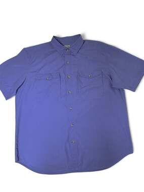 TravelSmith Mens XL Blue Short Sleeve Safari Travel Shirt Vented Utility Pockets